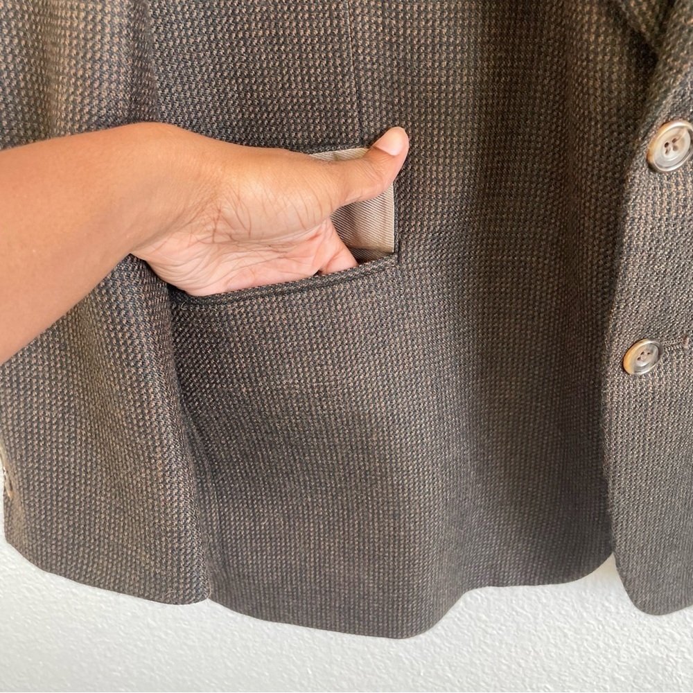 Oscar De La Renta Sport Coat Blazer Jacket Mens 46L Brown Wool Houndstooth Tweed - Picture 9 of 11